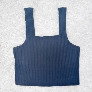 American Eagle Black Ribbed Soft & Sexy Tank Top Medium Cropped Square Neck
